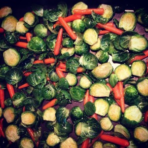 The veggies go in the oven!  So pretty!